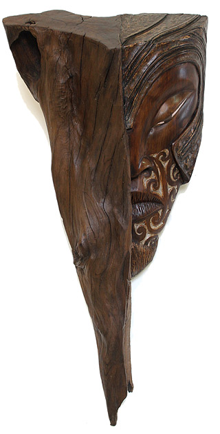 joe Kemp nz maori sculptor, carved swamp totara masks